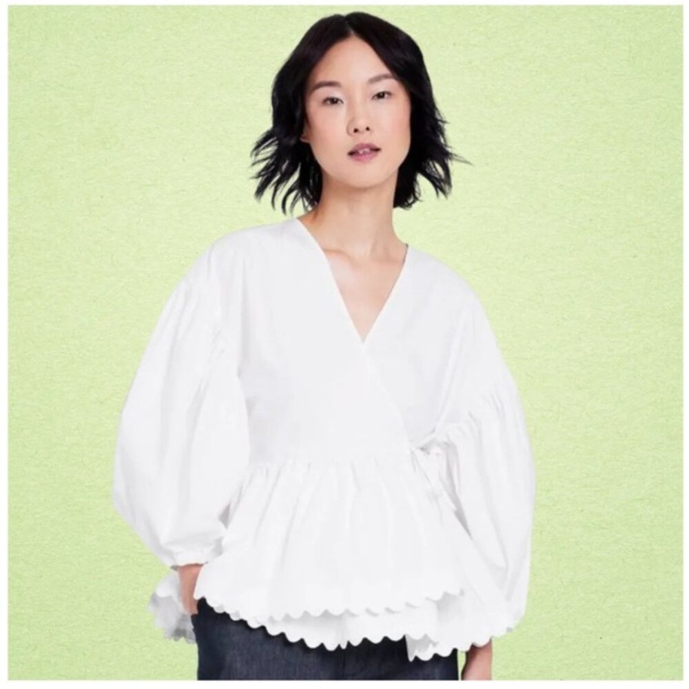 Kika Vargas for Target Wrap Blouse Scalloped Edge Puff Sleeve XL